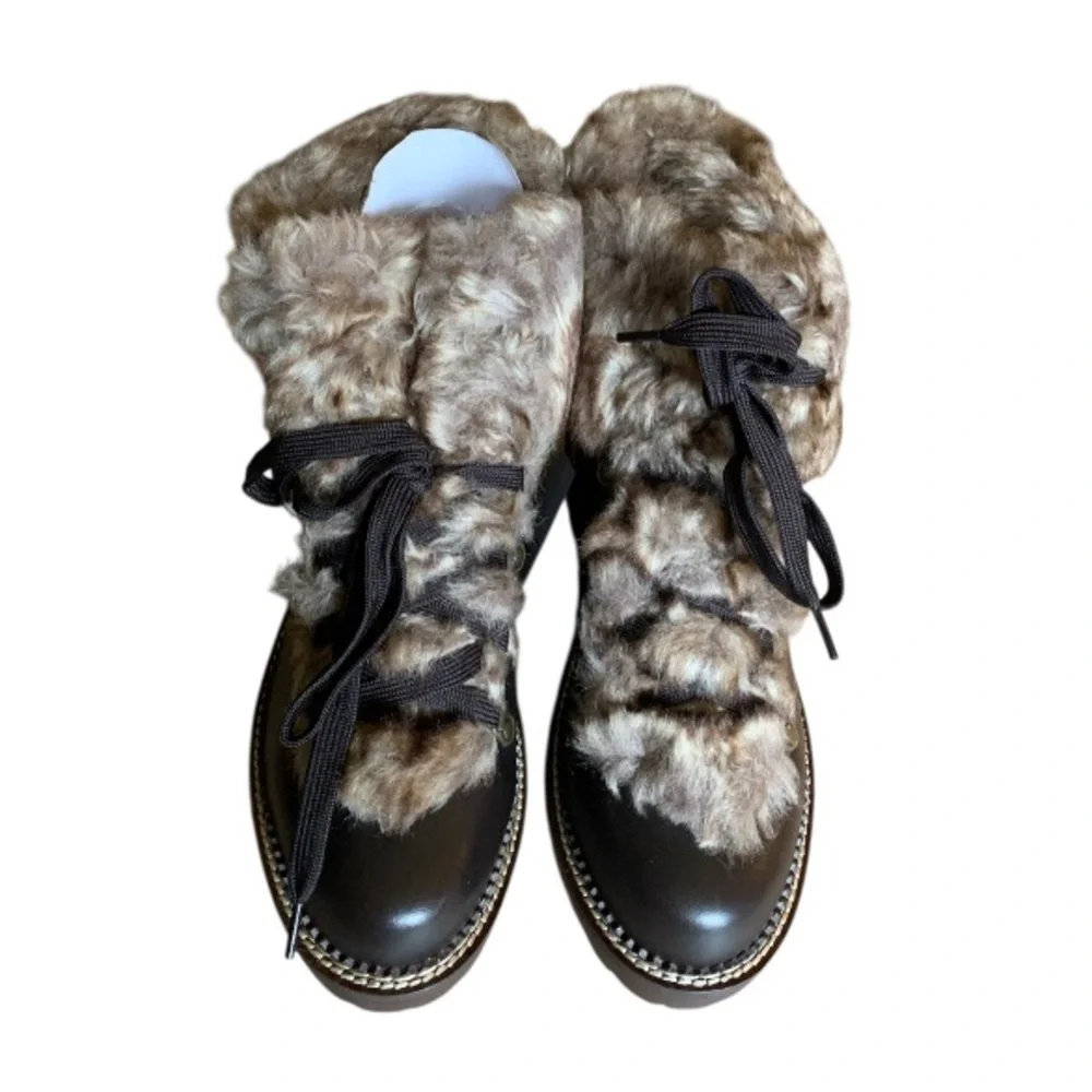 LANDSEND Women’s Leather Faux Fur Cuff Booties, Side Zip, **Minor Cosmetic Flaws
